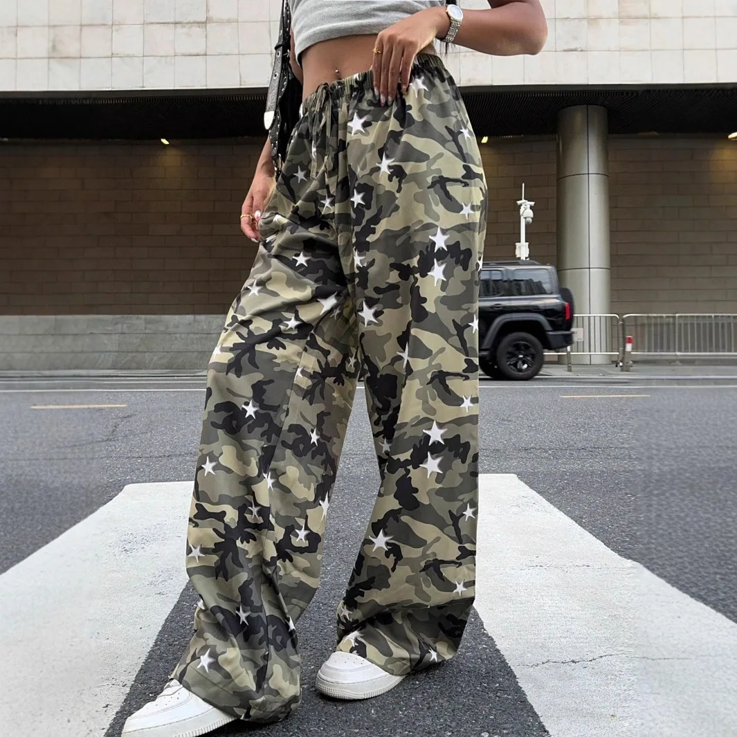 Y2K American New Pattern Baggy Camouflage Women High Street Vintage Hip Hop Fashion Casual Couple Wide-leg Pants Sweatpants