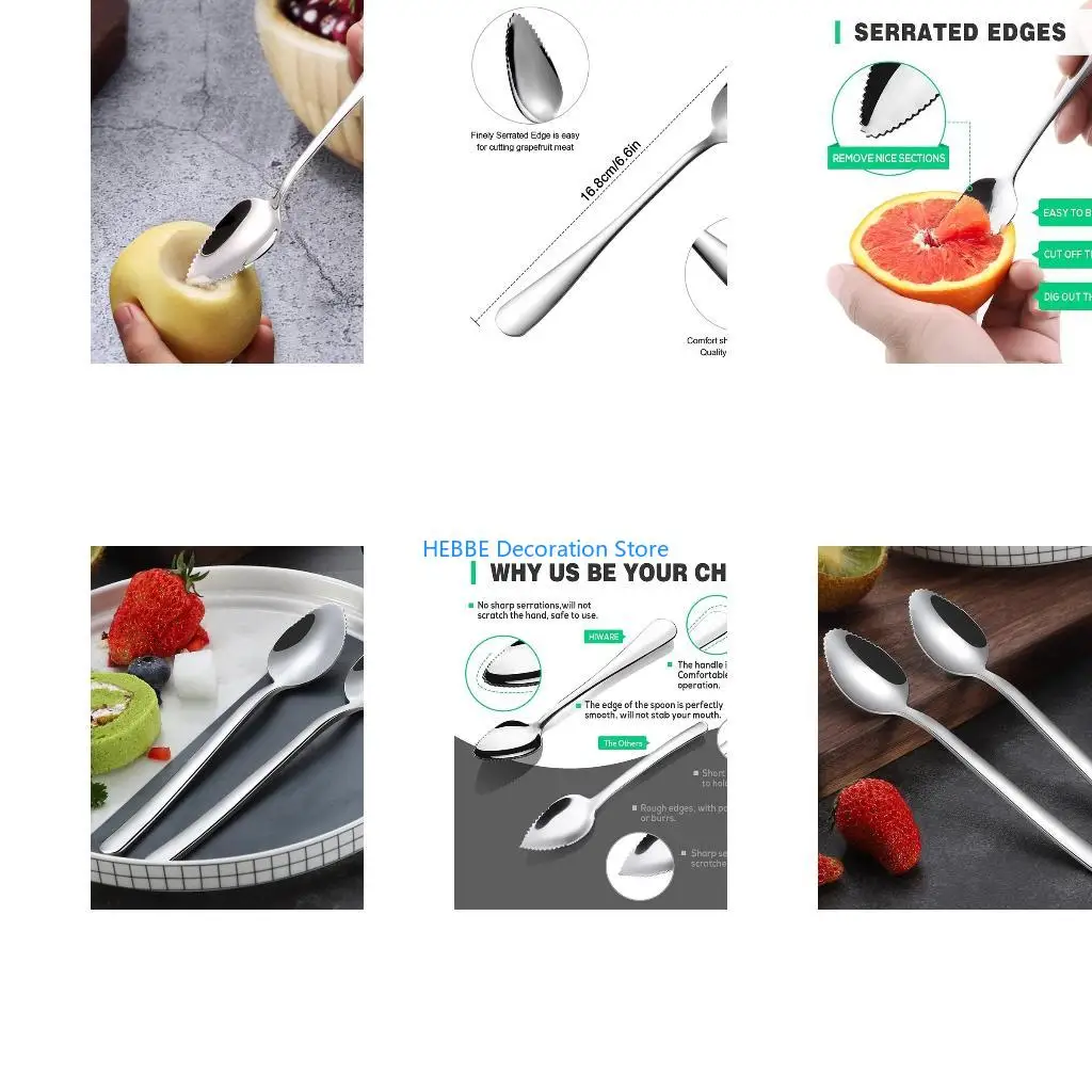 B0KC Ice Cream Dessert Spoon Serrated Fruit Coffee Stirring Spoons Teaspoons