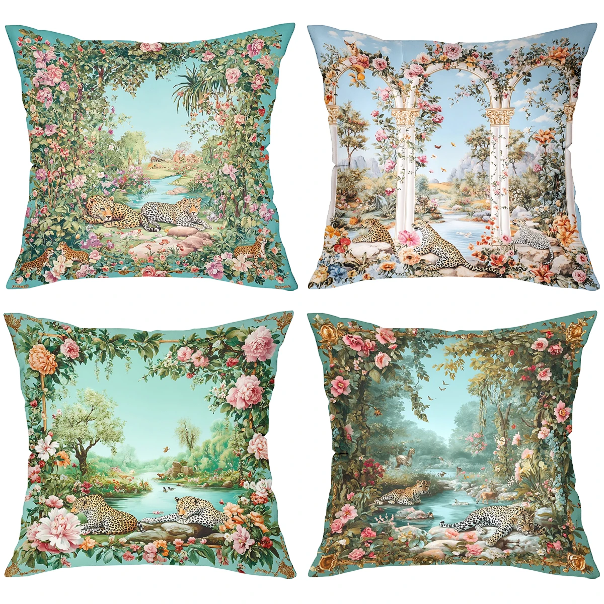 Vintage Floral Leopard Throw Pillow Covers for Home Decor Polyester sofa cushion cov Headboard Pillow (Without Pillow Core）