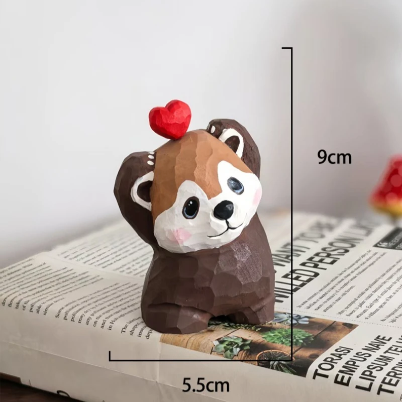Handcraft Little Raccoon Wood Carving Adorably Creature Figurine Home and Car Ornament Soothing Wellness Theme Artistic Piece