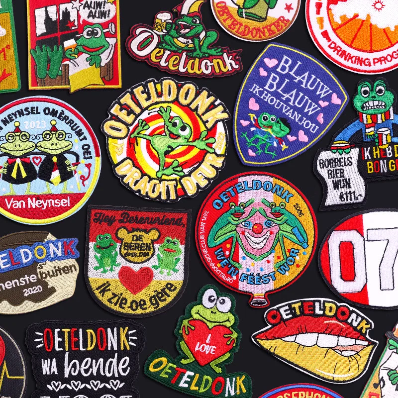 Gestickte Patches Niederlande Oeteldonk Emblem Patch Niederlande Karneval Frosch Stickerei Patch für Kleidung Eisen auf Patches