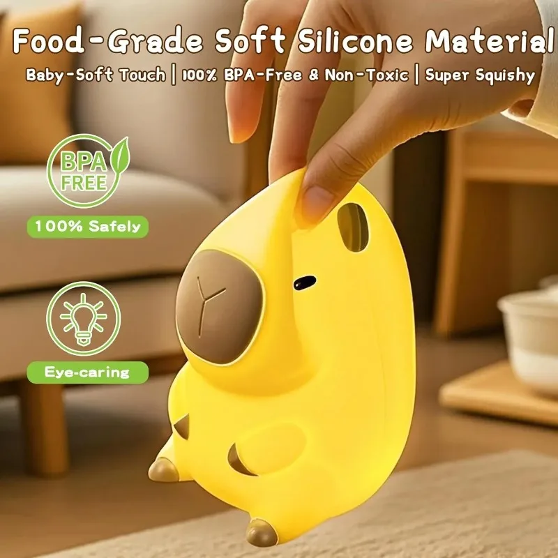 Cute Cartoon Capybara Silicone LED Night Light USB Rechargeable Dimmable Timing Sleep Lamp For Kids Bedroom Home Decor Gift  Q