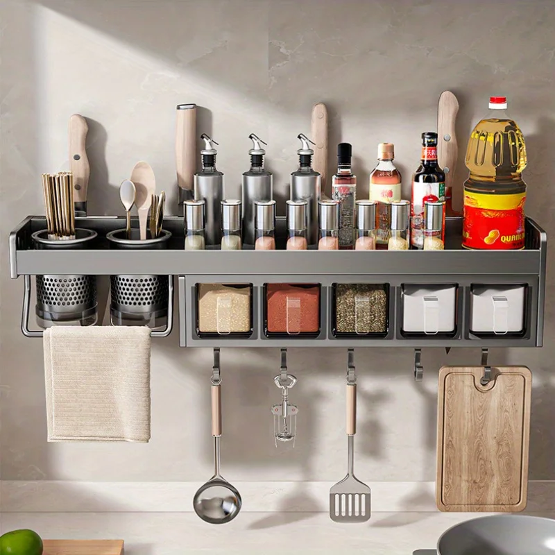 Kitchen Wall-Mounted Storage Rack Drainable Chopsticks  Knives Organizer Rack, Kitchen Spice Combo Storage Organizer
