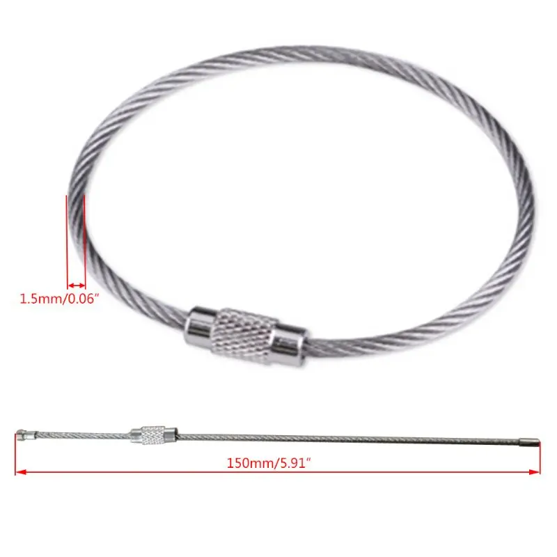 Llaveros alambre acero inoxidable, 1,5 mm, 5,91 pulgadas, cable artesanal para llaveros, para colgar etiquetas equipaje