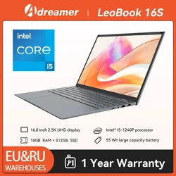 16 Inch Laptop with Intel Core i5 1240P 2.5K IPS Display Windows 11 Notebook Portable Adreamer Laptop 16GB RAM 1TB ROM SSD