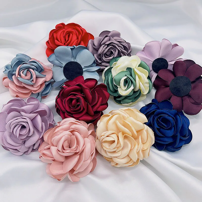 5Pcs 8CM Handmade DIY Large Satin Fabric Artificial Rose Flowers For Wedding Party Craft Home Decoration