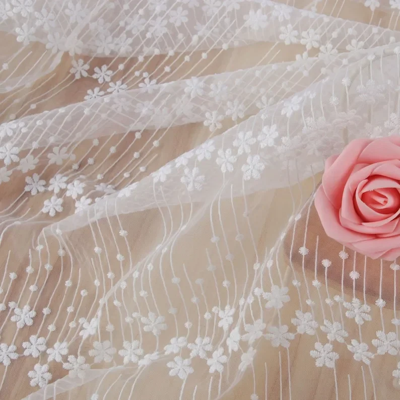 1 yard flower embroidery Lace fabric soft white tulle fabric For Girl Dress Tutu Dress Wedding Dress Bridal Veil