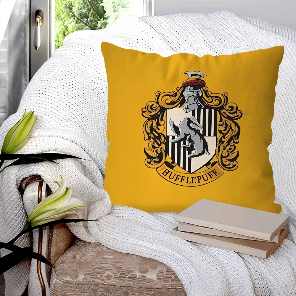 1PC H-Hufflepuff Pillow Case Pillow Covers Cartoon Sofa Decorative Home Double-sided Printing Short Plush Cute Cushion Cover