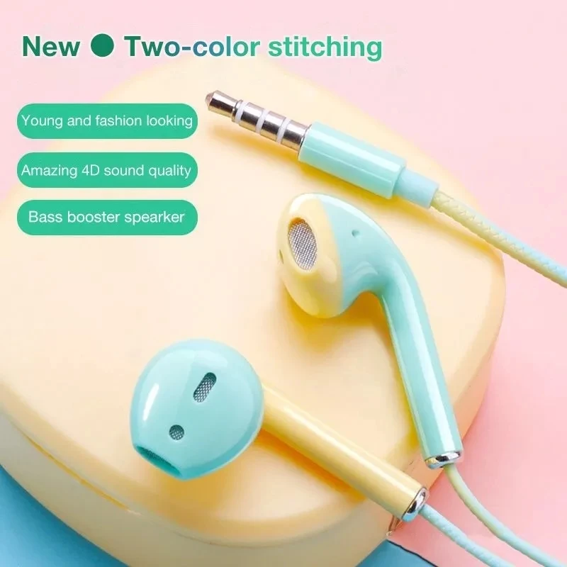 2023 Earphone In-Ear Wired 3.5mm Headset Two Color Matching with Microphone Speaker for Xiaomi Samsung Huawei