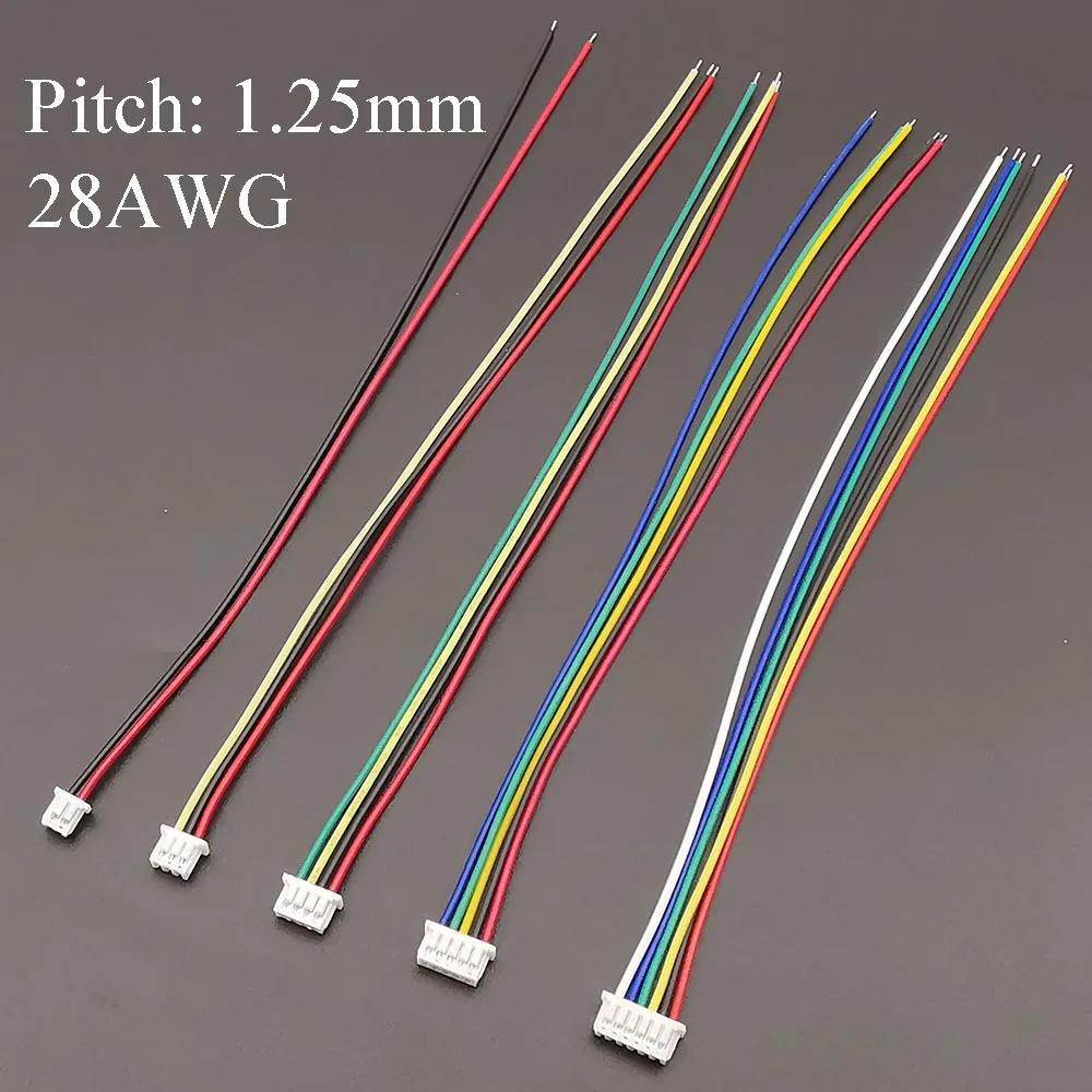 5/10/20Pcs Mini Micro JST 1.25 1.25mm 2/3/4/5/6Pin Female Plug Connector With Wire Cable 10cm 15cm 20cm 28AWG Single Head