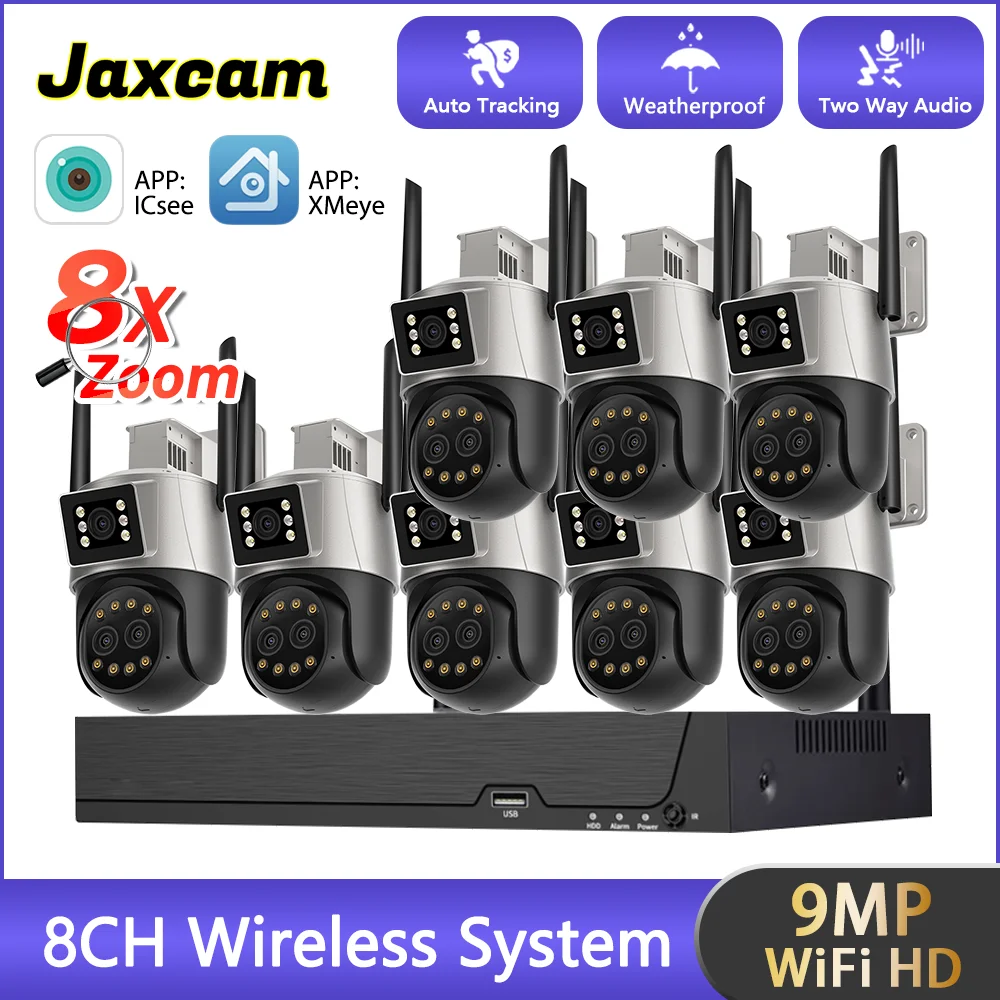 

8CH WIFI NVR Kit Smart Home PTZ Wi-Fi Cameras 3-Lens 9MP 8X Zoom Outdoor Wireless Video Surveillance Security CCTV System ICSEE