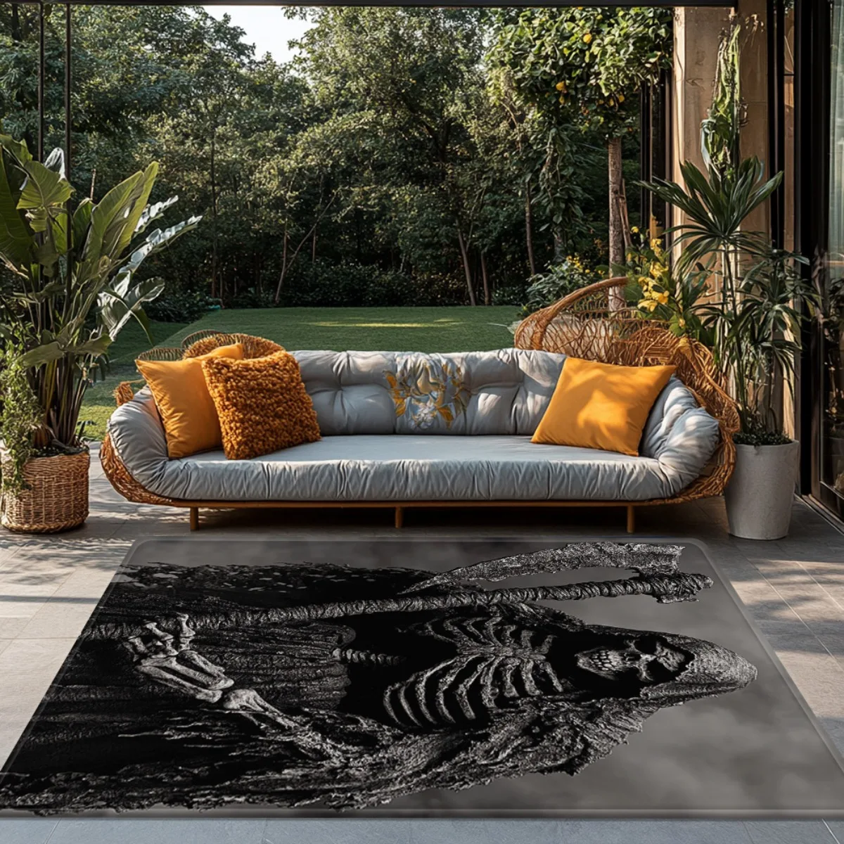 1pc HD Black Grim Reaper Pattern 2D Flat Area Rug,Versatile Home Decor, Ideal Gift,Perfect for Kitchen Yoga Bathroom Dining Room