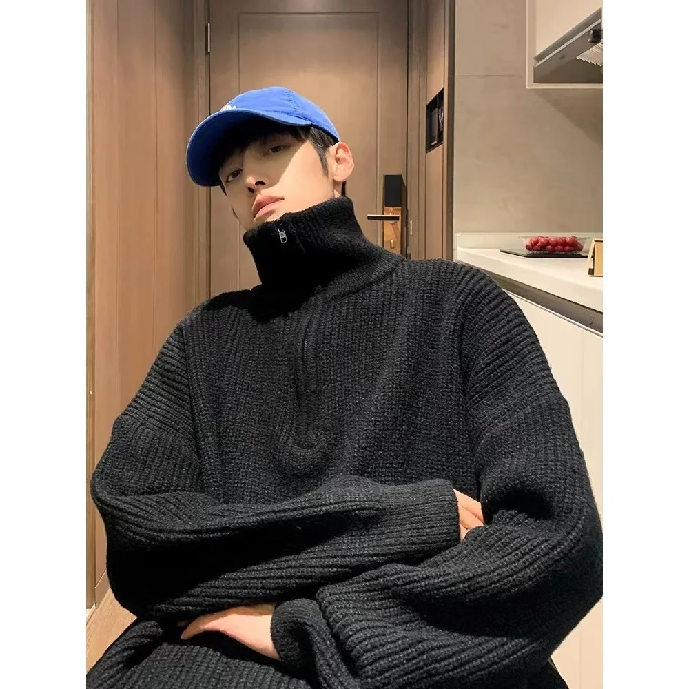 

Casual High Collar Knitted Sweater for Men Autumn Winter plus Size 250 Pou Couple Outerwear Loose Fit Polyester Fiber