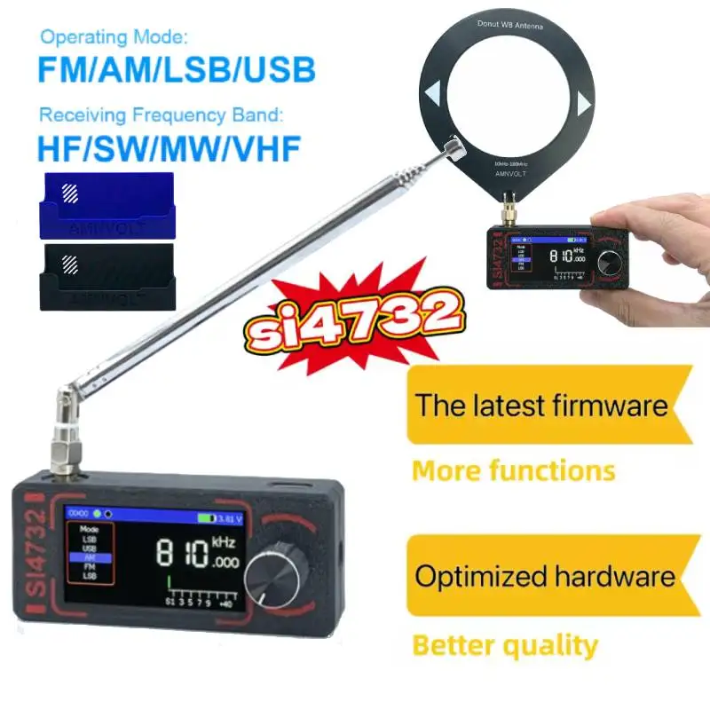 جديد SI4732 0.5-108 ميجا هرتز جيب SSB راديو صغير LSB USB AM FM جميع الموجات راديو استقبال ESP-32-S3 دونات WB هوائي/هوائي تليسكوبي