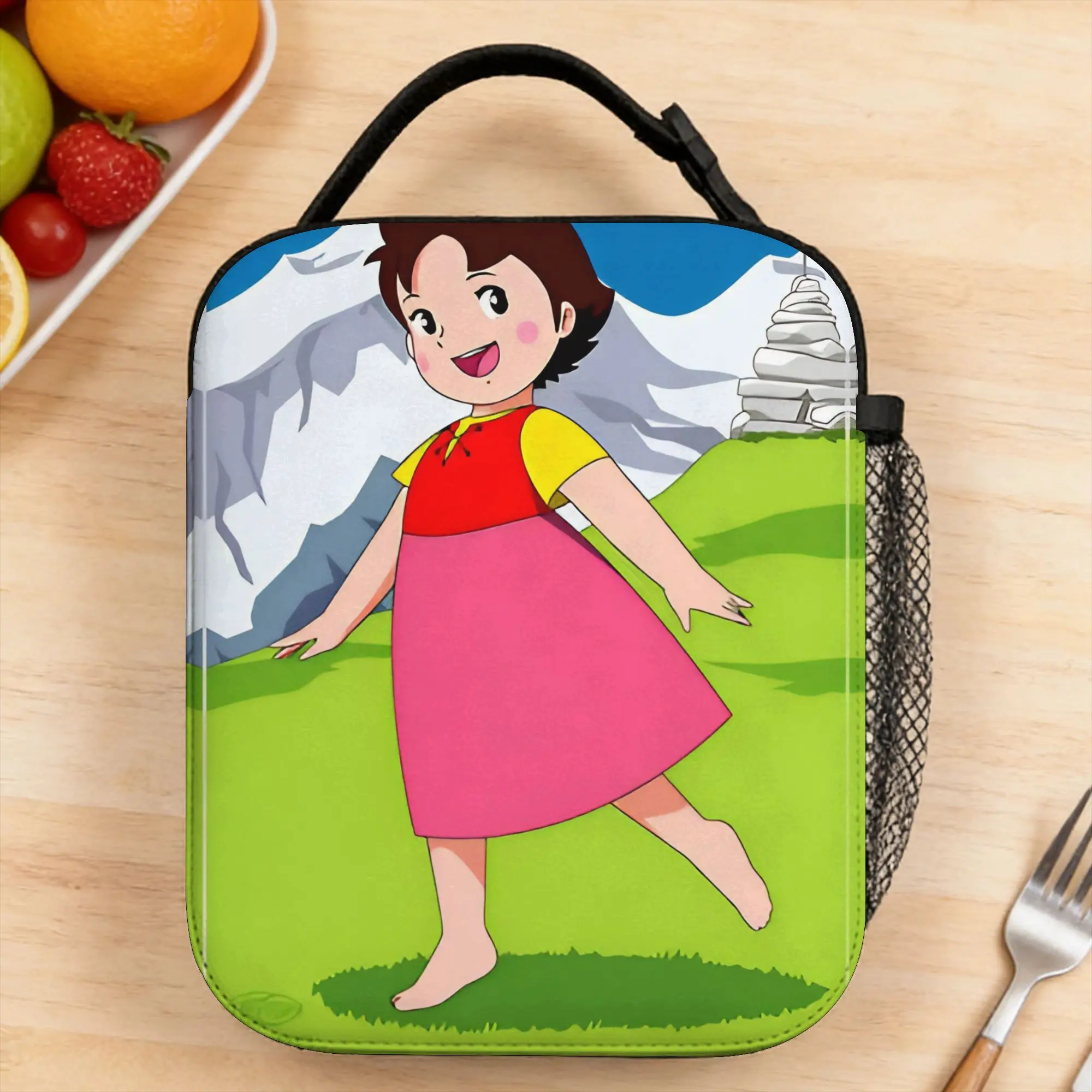 Heidi in Pink Dress on Green Hills Lunch Bag  Office Lunch Box For Child  Fashion Print Tote Food Bags Portable Cooler Bag