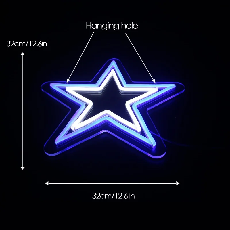 Cowboys Football Team Neon Room Decor Dallas Neon Sign Star Neon Light LED Sports Fan Gaming Room Birthday USB Powered 12.8\