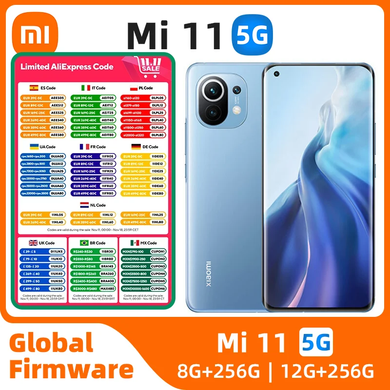 Xiaomi Mi 11 Android 5G Unlocked 6.81 inch 12GB RAM 256GB ROM Snapdragon 888 All Colours in Good Condition used phone