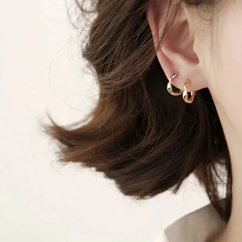 925 Sterling Silver Ear Needle Vintage Hoop Earring for Women Minimalist Geometry Gold Earrings Party Fashion Jewelry Gift