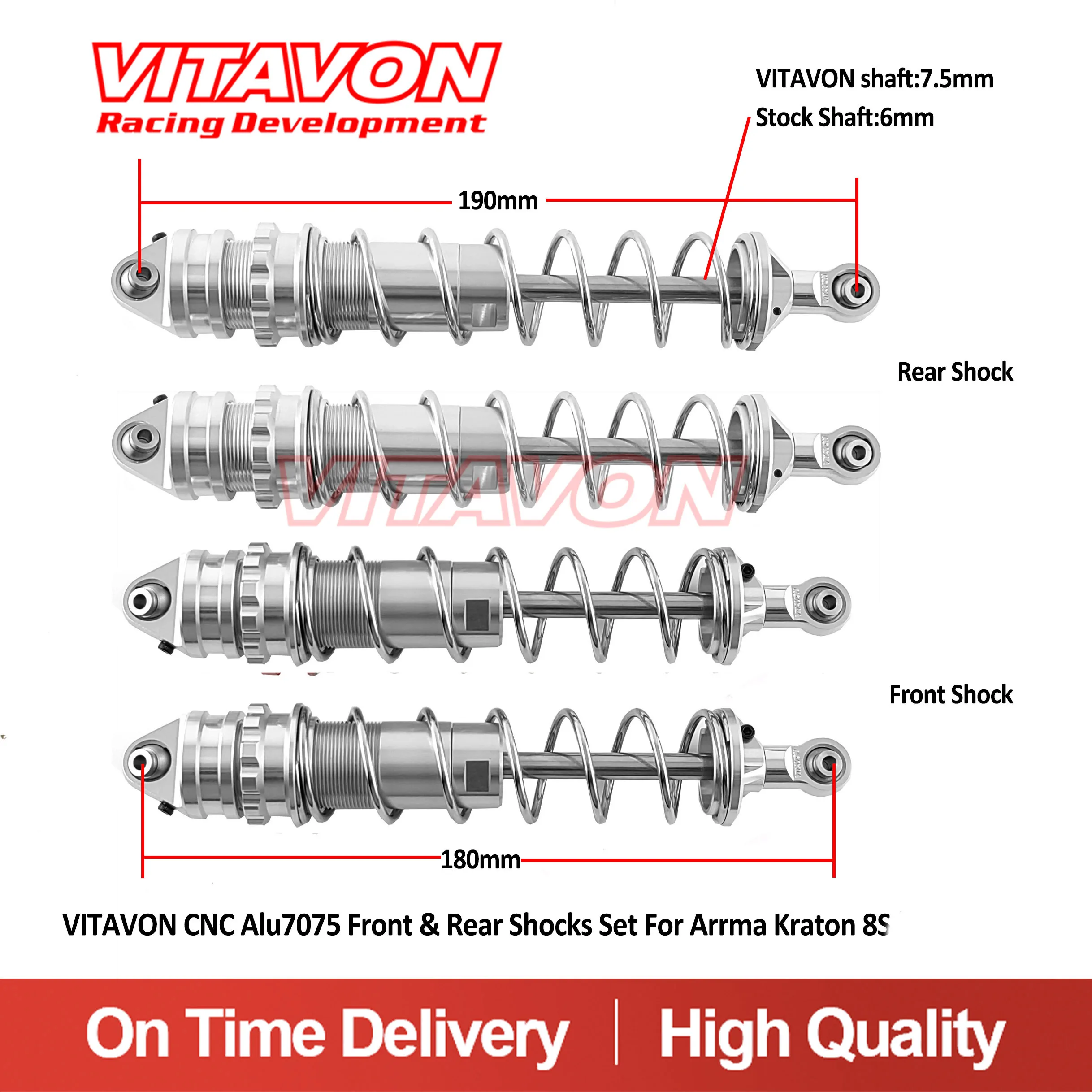 VITAVON CNC Alu7075 Front & Rear Shocks Set For Arrma Kraton 8S