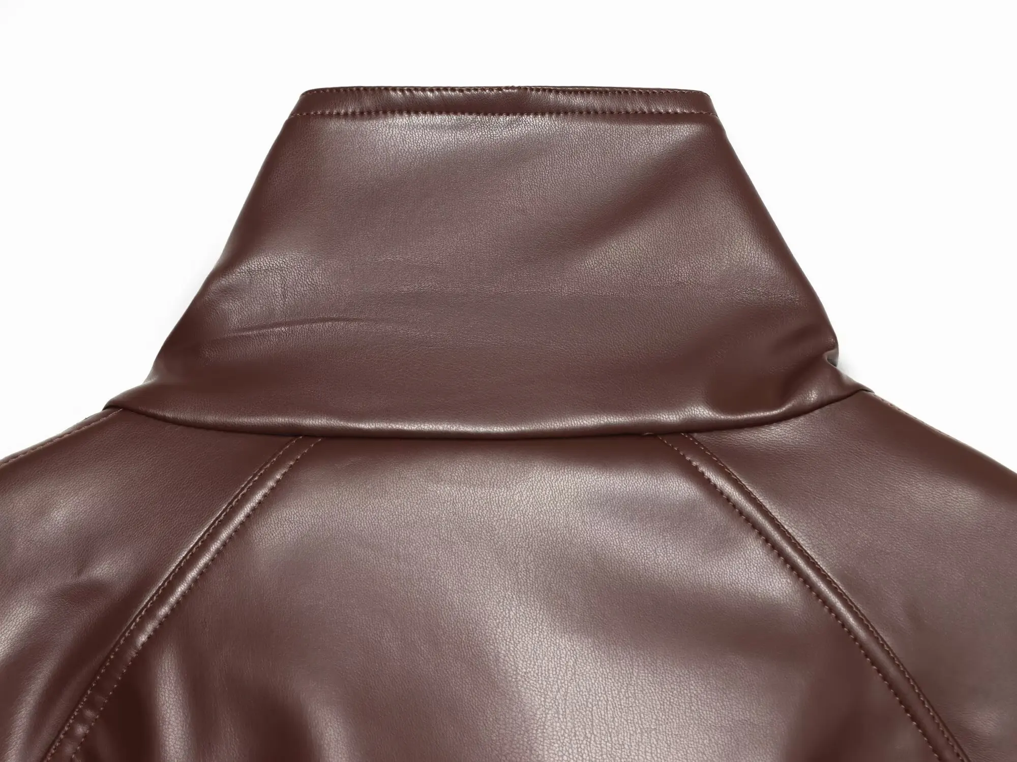 Women's Short Leather Effect Trench Coat, Lapel Double Breasted Windbreaker with Belt, Vintage Faux Leather Jacket