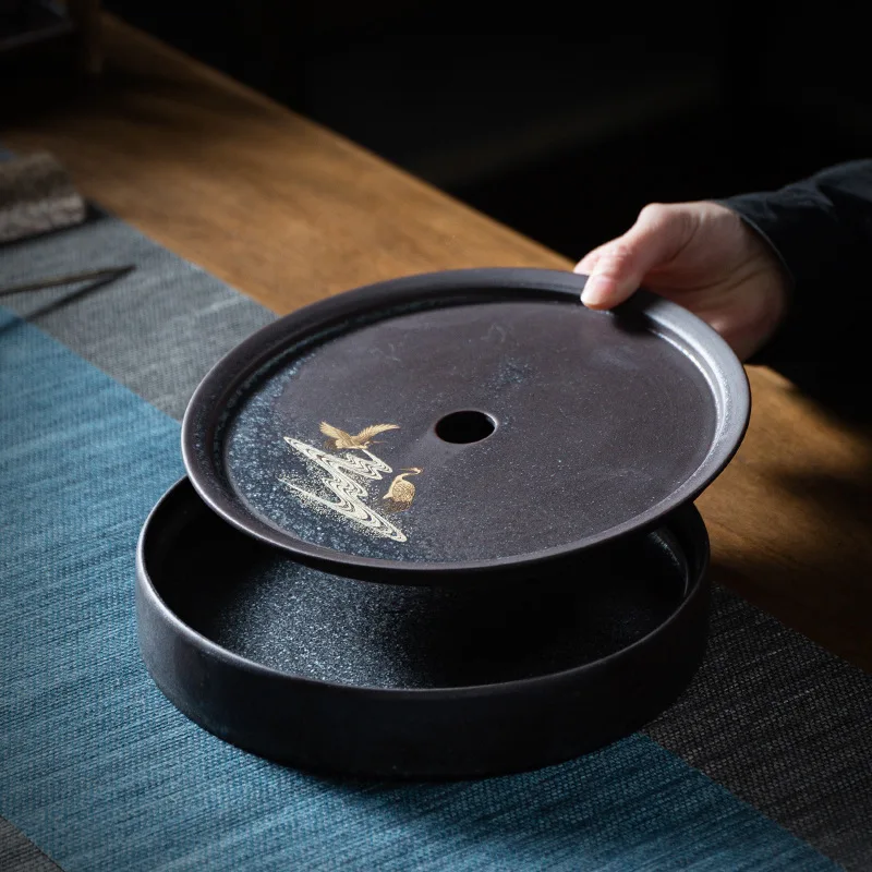 Japanese Ceramic Tea Tray Large Household Simple Water Storage Tea Tray Ceramic Water Storage Pot Soaking Tea Tray