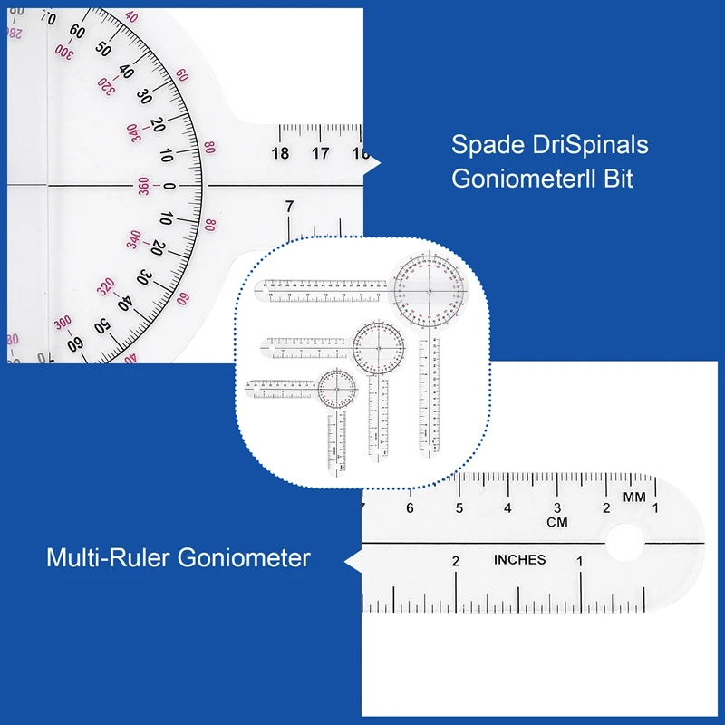 Spinal Goniômetro Protractors, Userful Multi-Régua, Ângulo Régua Espinhal, 360 Graus, 180 Graus, 3pcs por conjunto