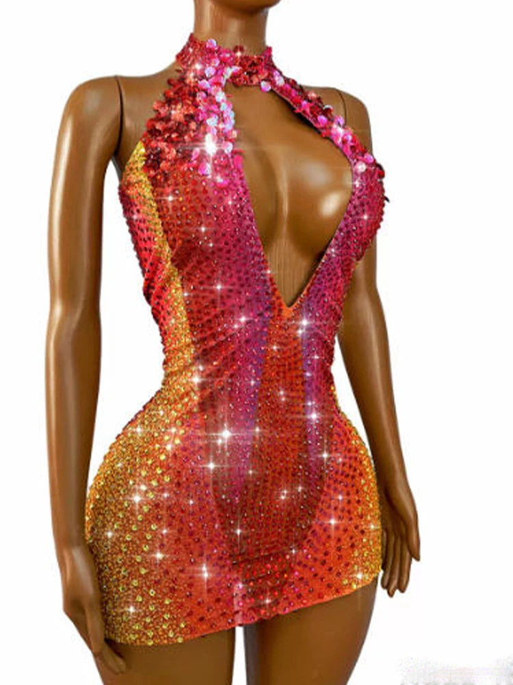 High Quality Rhinestone Shell Sexy Hanging Neck Hollow Elastic Dress 2026 New Fashionable Custom Women'S Clothing