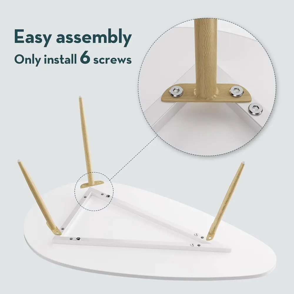 White Oval Modern Coffee Table for Living Room, Compact Design, Easy Assembly, 22.2 Diameter x 42.5 Length x 17.1 Height