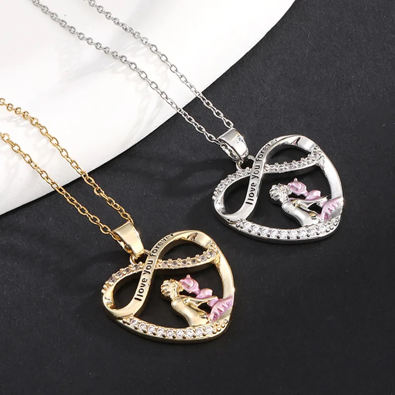 Endless Love Mother Daughter Titanium Steel Chain Necklace with Diamond Design Pendant Versatile Choker Jewelry