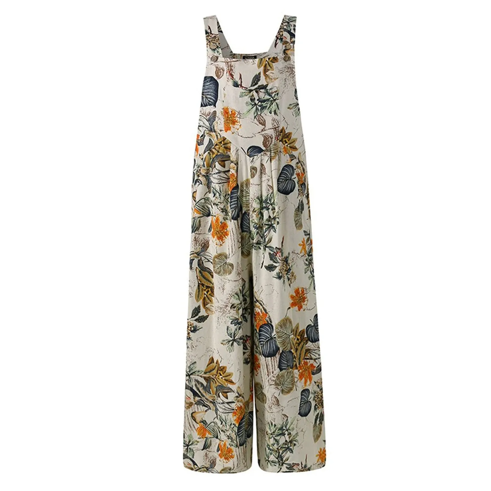 

Women'S Printed Jumpsuits Summer Causal Fashion Retro Floral Printed Jumpsuits With Pockets Loose Button Camisole Jumpsuits