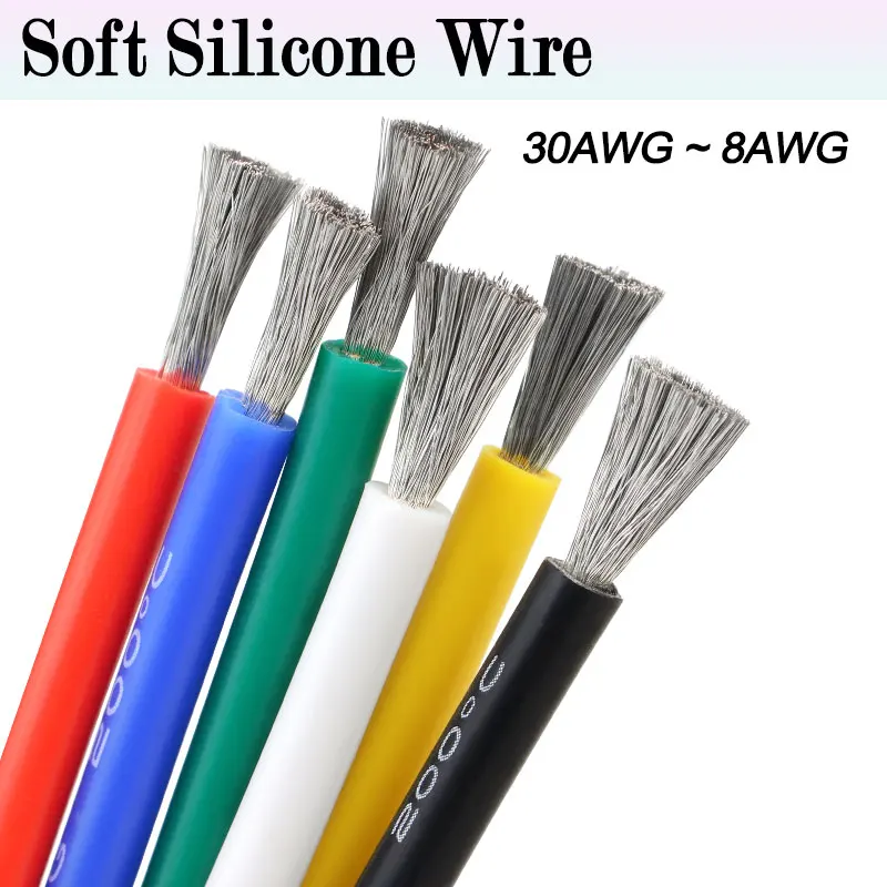 Fio de Silicone Flexível de 3m-10m 30AWG ~ 8AWG, Fio de Cobre Automotivo para Bateria de Alta Temperatura, Cabo Ultra Macio e Resistente ao Calor