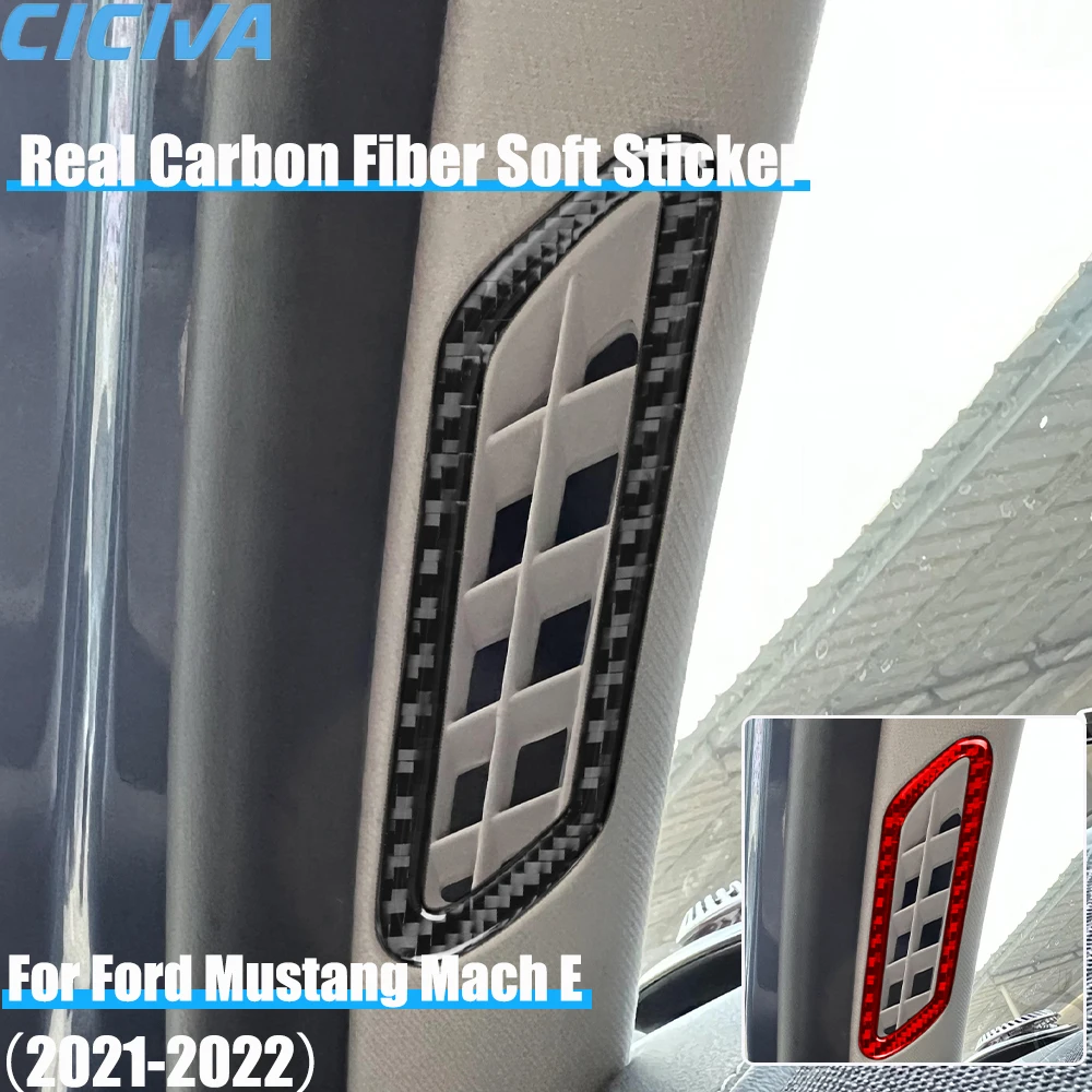 

Автомобильные аксессуары из настоящего углеродного волокна, накладка на вентиляционное отверстие на стойке B, декоративная накладка, мягкая наклейка для Ford Mustang Mach E 2021 2022