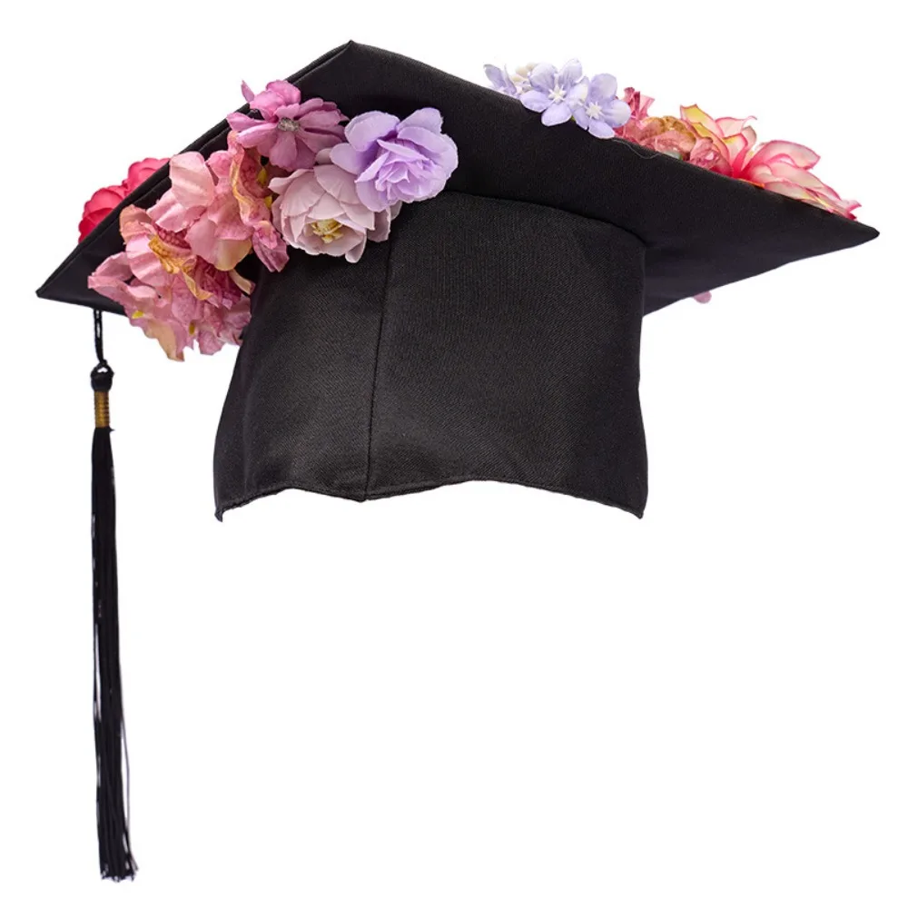 

Trencher Cap DIY Flowers Graduation Cap Bachelor Mortar Board Academic Hat with Tassels Charm Ornament Fringe