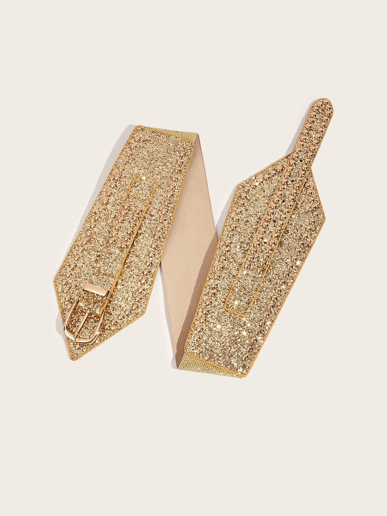 Elastic rubber waist seal with golden sequined rivets