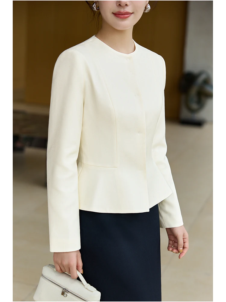 

Ele ort Woolen Jaet round Ne Slim Fit Tailoring Luxury Faion Women's Silk Top Casual Simple Sle Autumn Wear