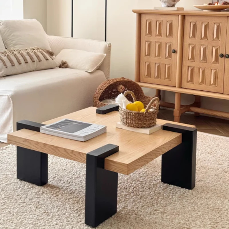 Natural Japandi Coffee Table Small Wood Black Legs Coffee Tables Space Saving Salontafel Woomkamer Living Room Furniture