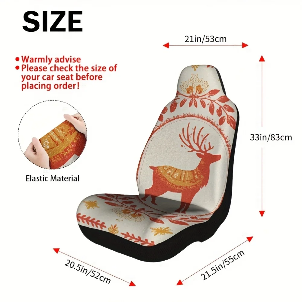 2pcs Modern Nordic Folk Art Reindeer Print Car Seat Covers | Comfortable And All-Season Use, Universal Fit For Most Vehicles, St
