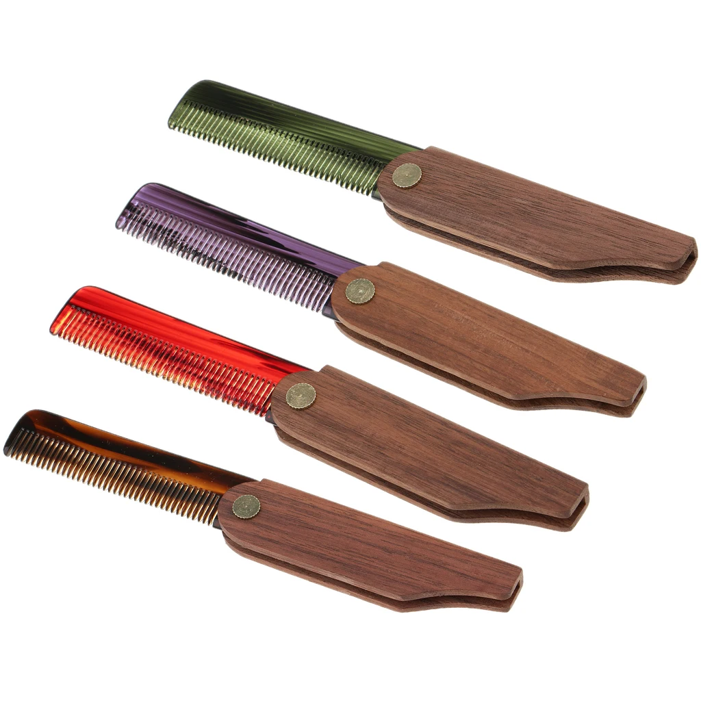 Portable Folding Comb Beard Styling Shaping Comb, Hair Comb Clip Wooden Anti