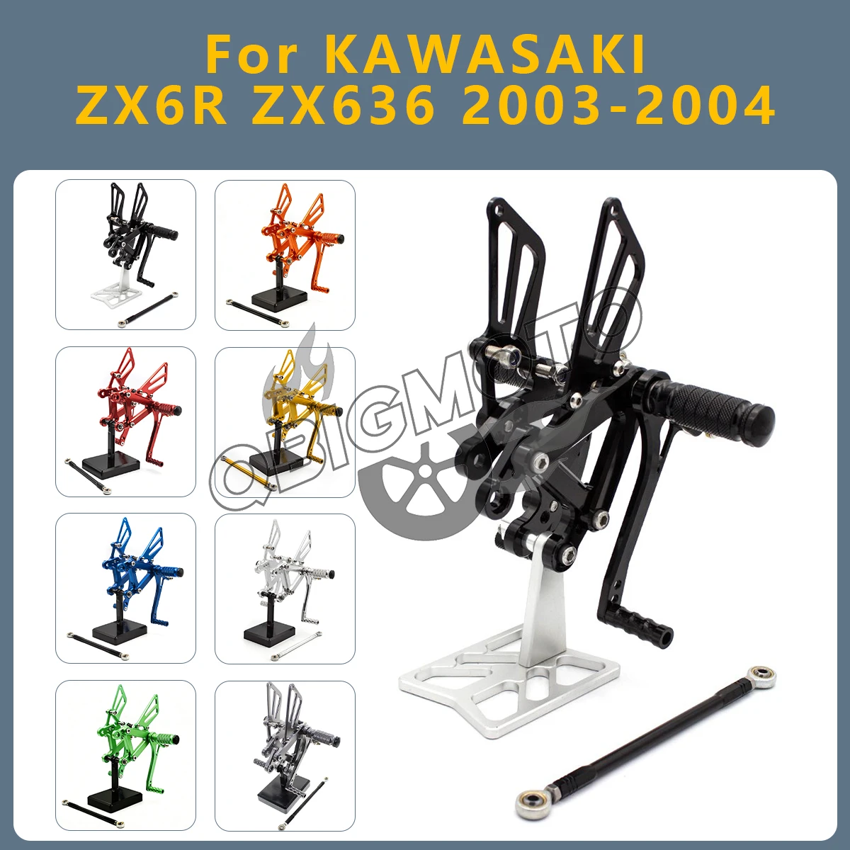 

Motorcycle Rearset Footpeg Rear Footrest Foot Pegs Pedal Rearsets CNC Adjustable For KAWASAKI ZX6R ZX636 2004 2003 ZX 6R 636