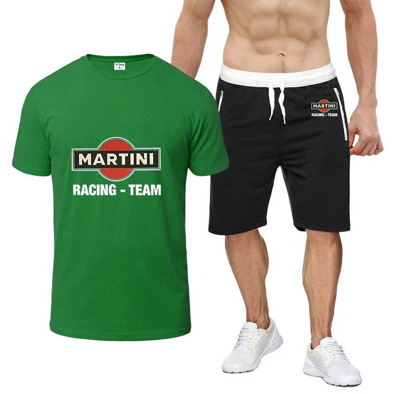 2023 New Martini Racing Print Summer Mens HipHop Harajuku Style T-Shirt High Quality Cotton Short Sleeve Shorts Suit Sportswear