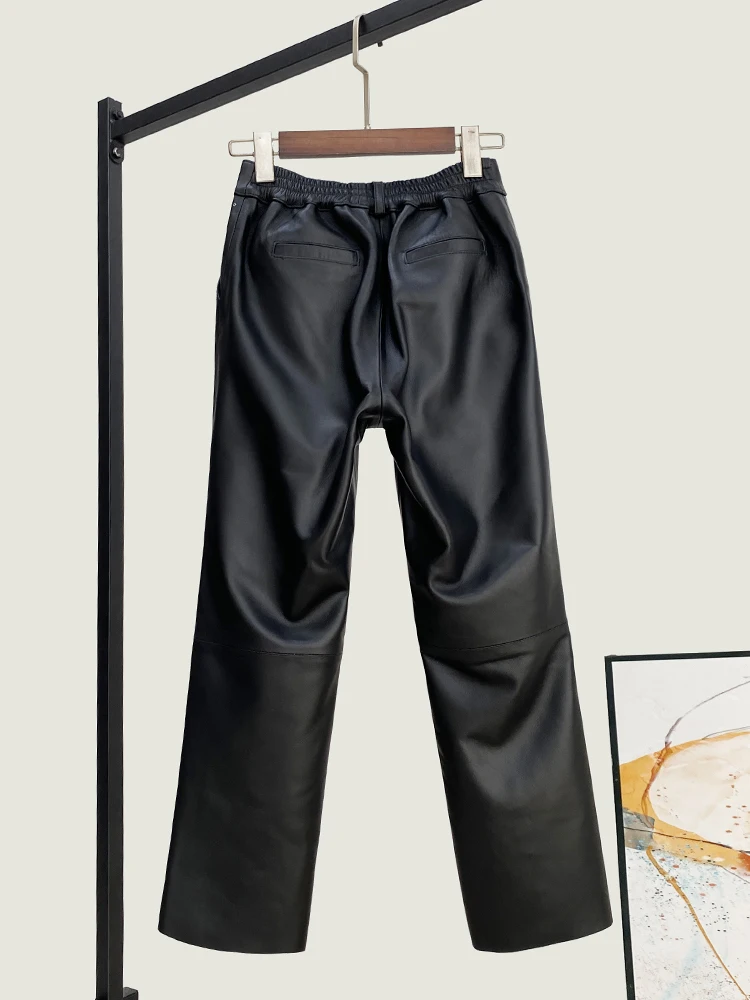 Winter New High Quality Genuine Real Leather Sheepskin Pants Women's Waist Straight Versatile Casual Cropped