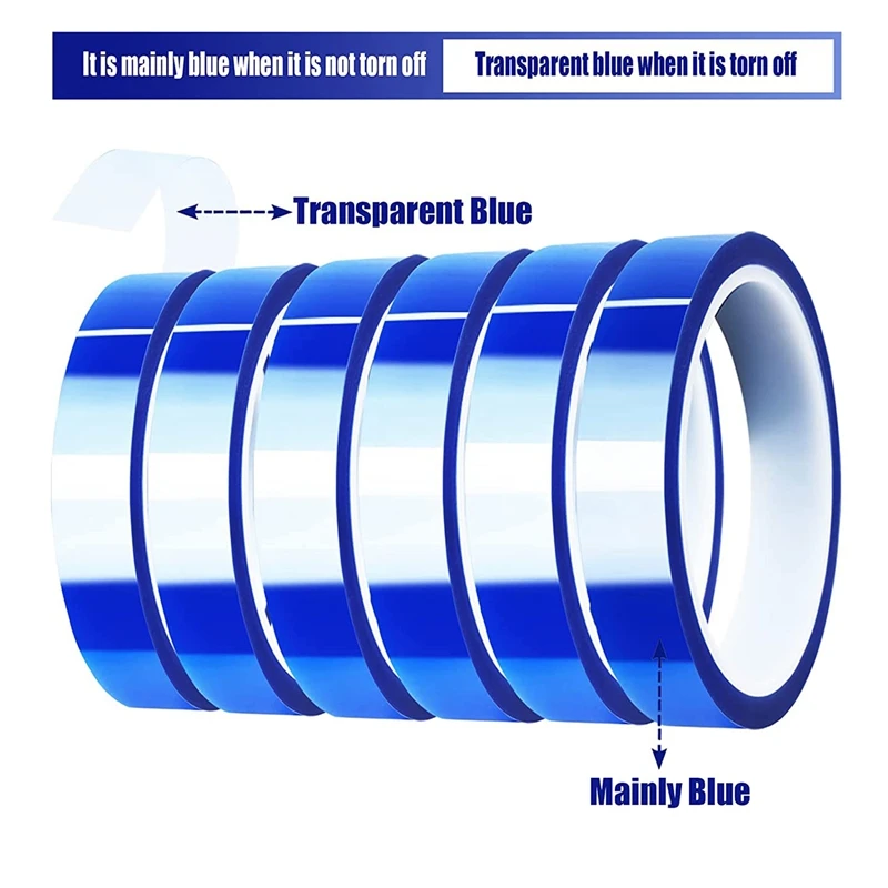 6 Rolls 20Mm X33M Blue Heat Tape High Temperature Heat Resistant Tape Heat Transfer Tape For Heat Sublimation Press