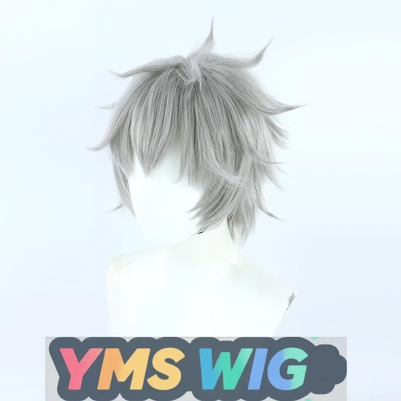 【Peluca YMS】Peluca de Cosplay de neón Genesis Evangelion EVA Nagisa Kaworu, corte de pelo gris con rizo inverso para hombres