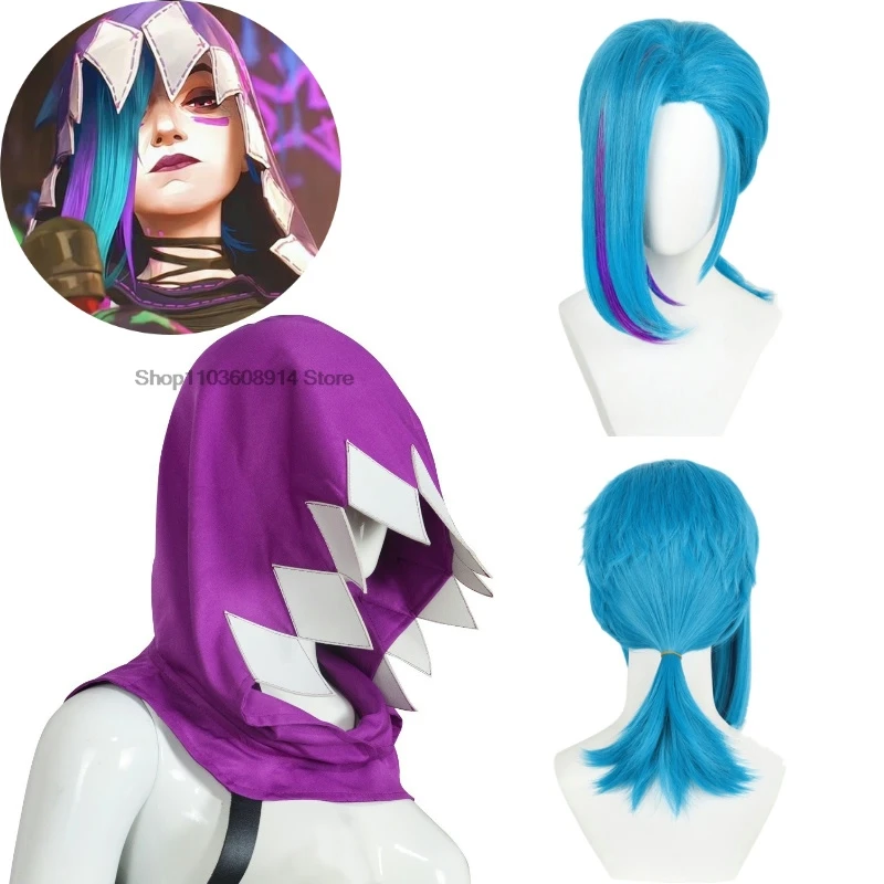

Anime Arcane Season 2 Jinx Cosplay Costume LOL Jinx Hoodies Jacket Hat Cape Wig League Of Legends Women Disguise Fancy Dress Up