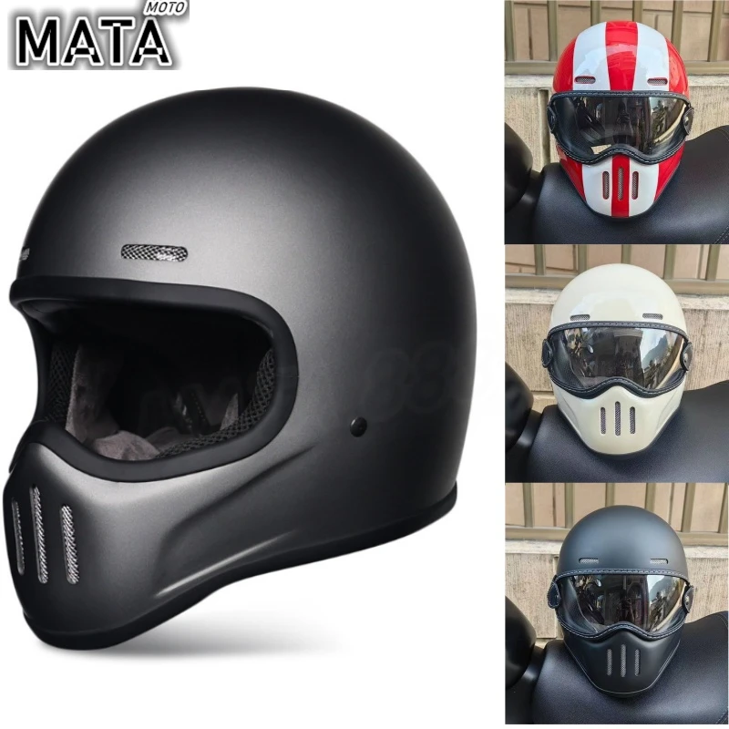 

HOT Retro Full Face Motorcycle Helmet Men Women Cascos Para Moto Vintage Cafe Japan TT Helmets Fiberglass with Clear Visor