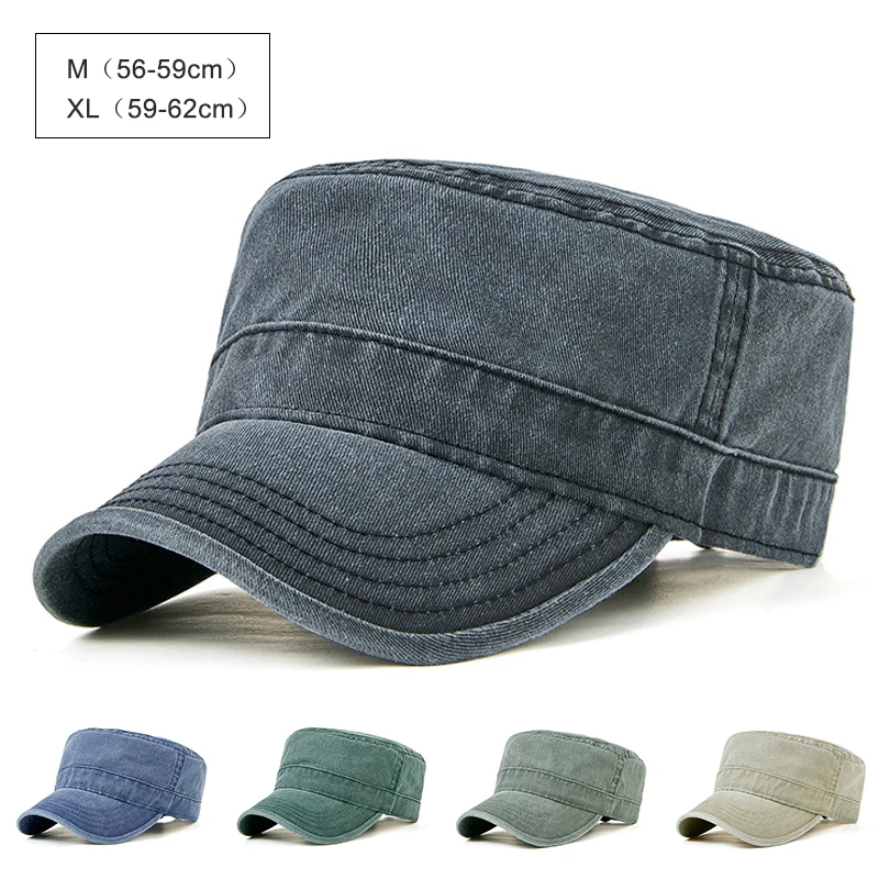  56-62cm Flat Baseball Hat for Men Women Solid Flat Top Baseball Cap Washed Dailywear Visor Big Size Outdoor Sun Cap Adjustable