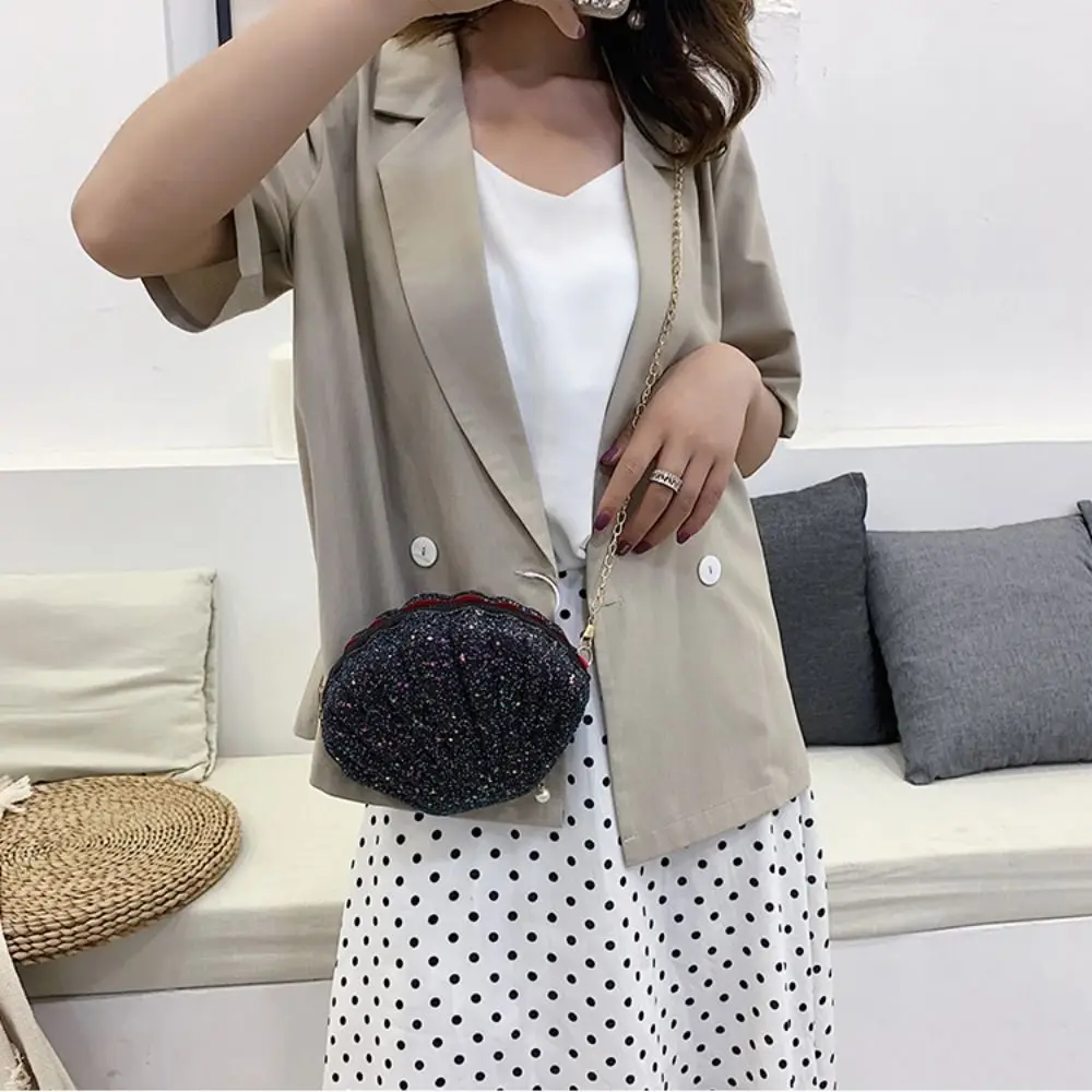 Elegant Shiny Evening Banquet Bag Chain Zipper Shell Shoulder Bag Small Purse Handbag Sequins Crossbody Bag Ladies