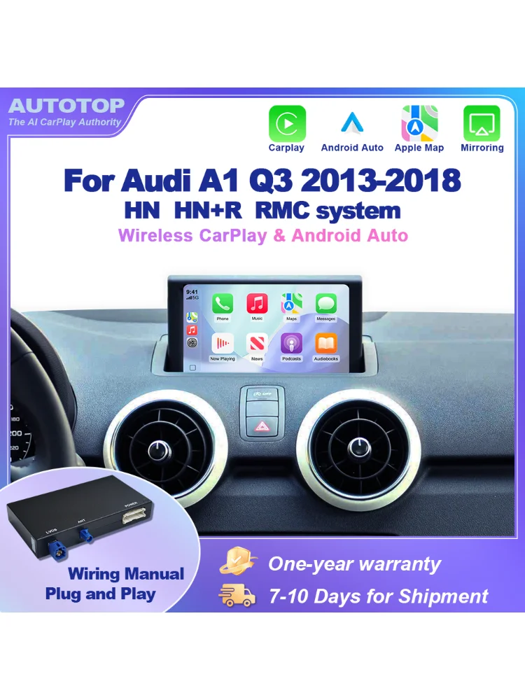 AUTOTOP Draadloze Carplay Retrofit Box voor Audi A1 Q3 2013-2018 HN HN+ HN+R RMC model, Android Auto Airplay Mirrorlink Navigatie - afbeelding 2