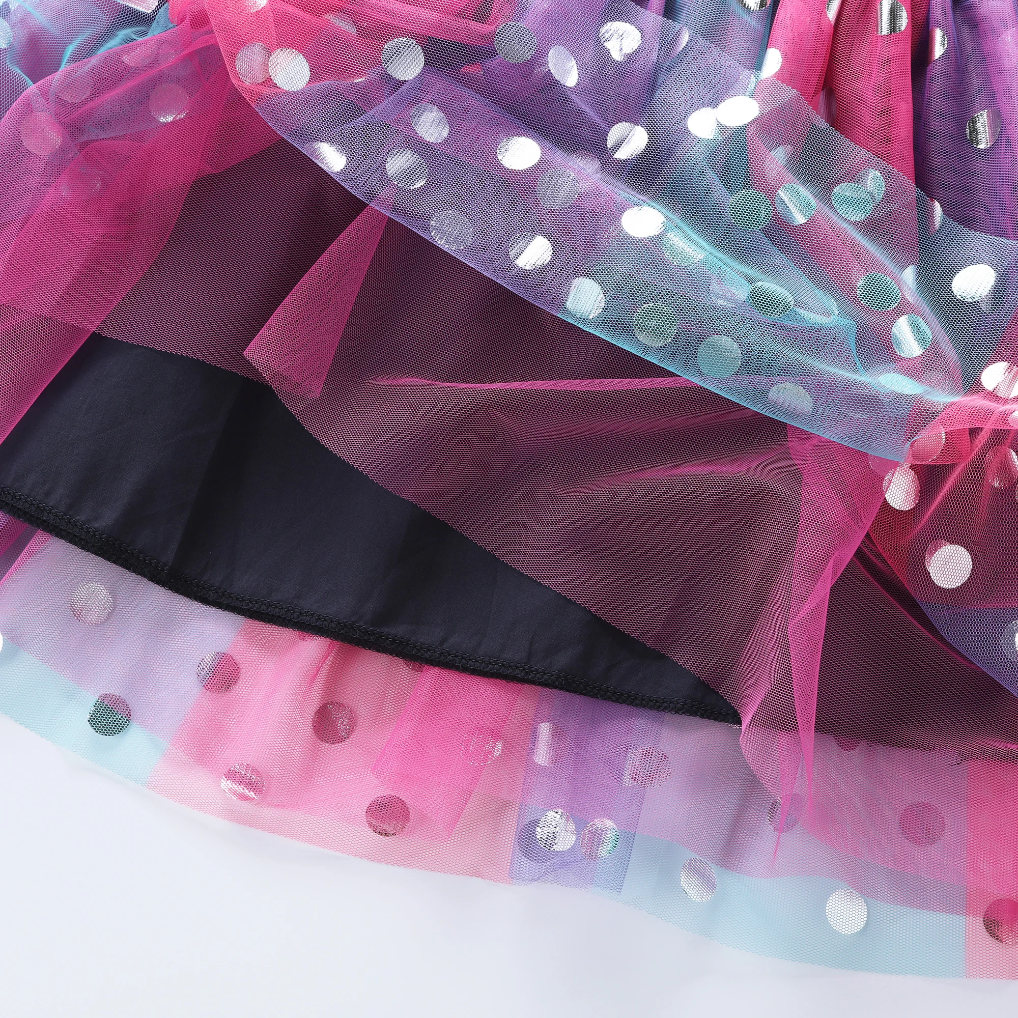 Langärmliges Kleid mit Regenbogen-Candy-Pferdemuster für Mädchen, Herbstkleid mit Polka-Dot-Print und Mesh-Einsatz LH1770 – Detail 5