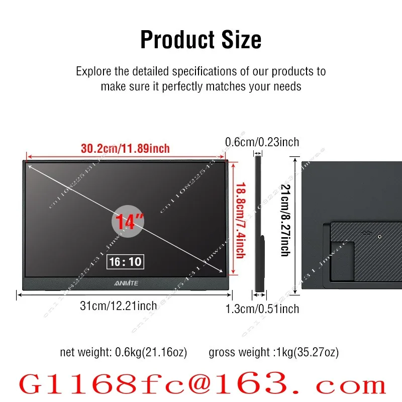 14 Inch Touch Screen Portable Monitor 16:10 Touch with Bracket Mobile Phone Computer External Expansion Sub-screen, Parts